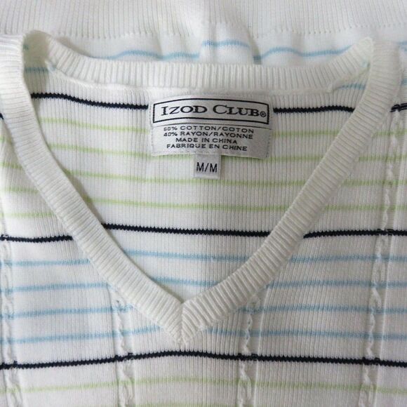 Izod Golf M White Blue Green Striped Sweater Vest - Picture 4 of 4